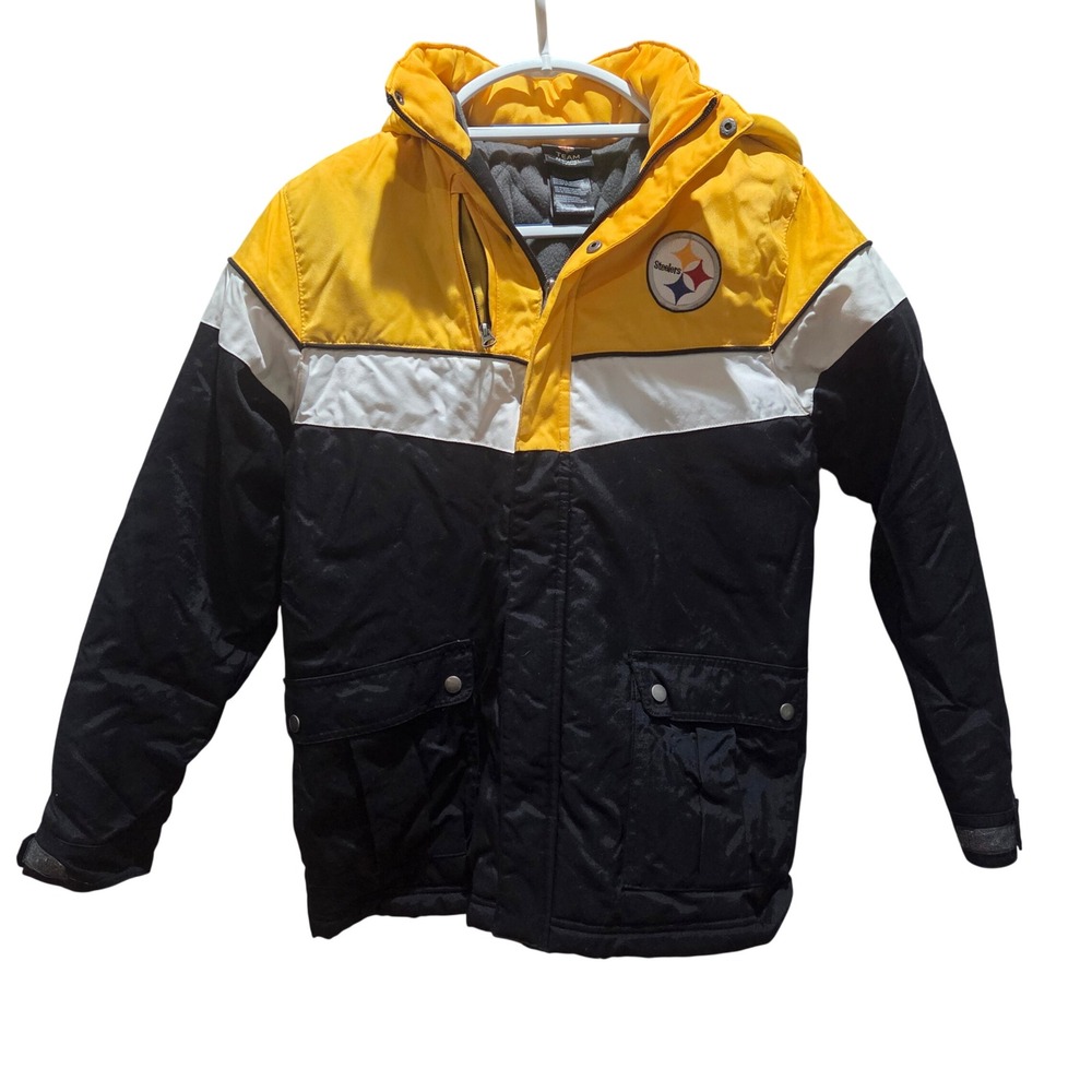 NFL Team Apparel Pittsburgh Steelers Youth Jacket Yellow Black Medium 10/12 Coat - Picture 2 of 8